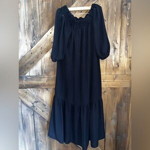 Asos Design NEW Size 6 Black Off the Shoulder Midi Ruffle Dress